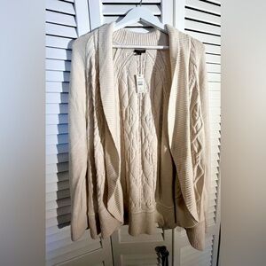 NWT Talbots beige natural lambswool open front cardigan Sz XL